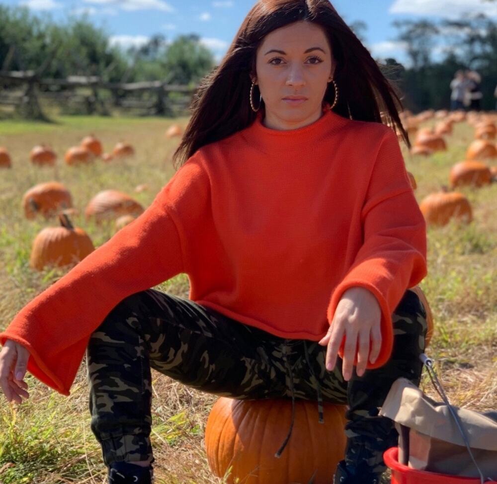 Olivaceous Orange Cropped Mock Neck Sweater